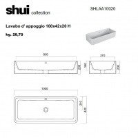 Cielo SHUI SHLAA10020: Раковина накладная на столешницу на 100 см, без отверстия под смеситель, для монтажа с настенным или высоким/свободностоящим смесителем для раковины, возможна установка на мебель или столешницу. 