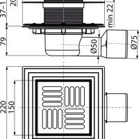 AlcaPlast APV3444 Душевой трап | комплект с дизайн-решёткой 150*150 мм (нержавеющая сталь)