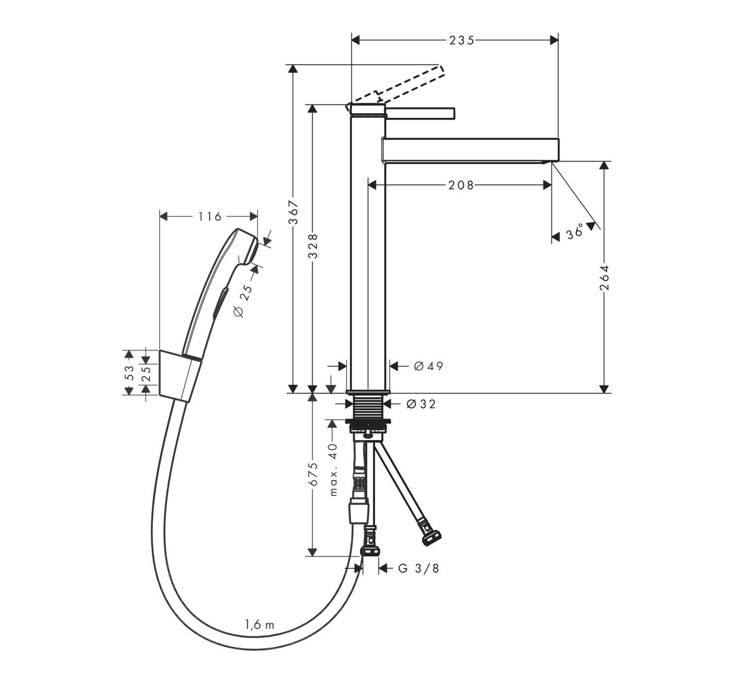 Hansgrohe Finoris 76220670 Высокий смеситель для раковины с ...