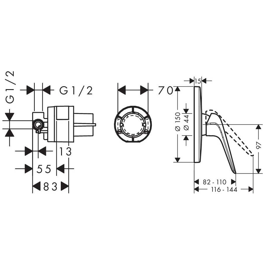 Hansgrohe Novus 7106832129 Гигиенический душ встраиваемый комплект со ...