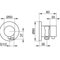 Keuco Ixmo 59541011201 Запорный вентиль с подключением душевого шланга и держателем душа - внешняя часть (хром)