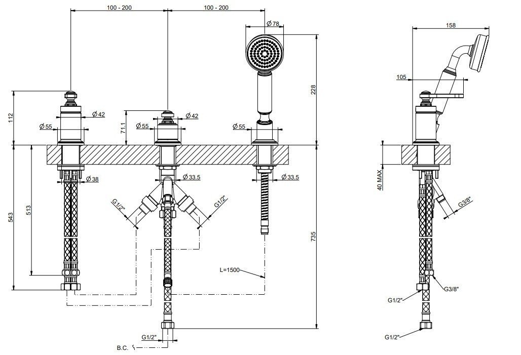 GESSI Venti20 65043.710 Смеситель на борт ванны (латунь PVD), в ...