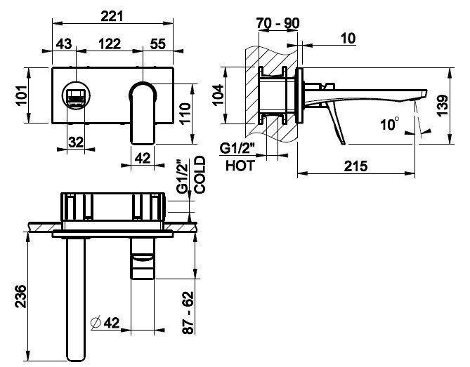 GESSI Rilievo 59089.299 Настенный смеситель для раковины - внешняя ...