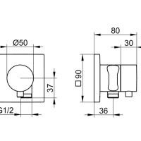 Keuco Ixmo 59541011202 Запорный вентиль с подключением душевого шланга и держателем душа - внешняя часть (хром)