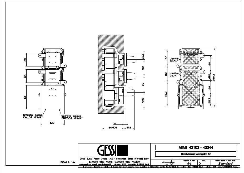 Gessi Mimi Wellness 43244 031 Внешняя часть термостатического смесителя ...