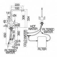 Nobili Acquerelli AQ93823/3VCR Высокий смеситель для кухни с функцией подачи питьевой воды (хром)