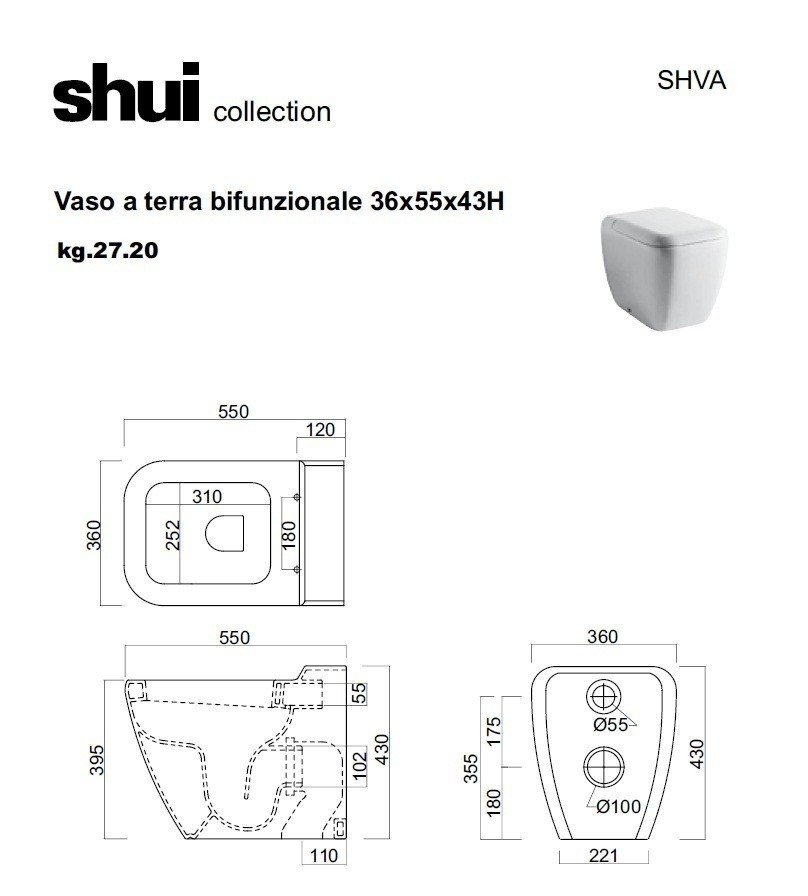 Cielo SHUI SHVA Унитаз напольный, приставной к стене, в комплекте с .