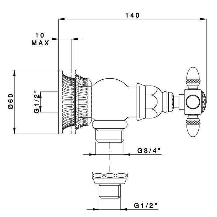 Nicolazzi Impero 1247CR36 Угловой вентиль для подключения стиральной ...