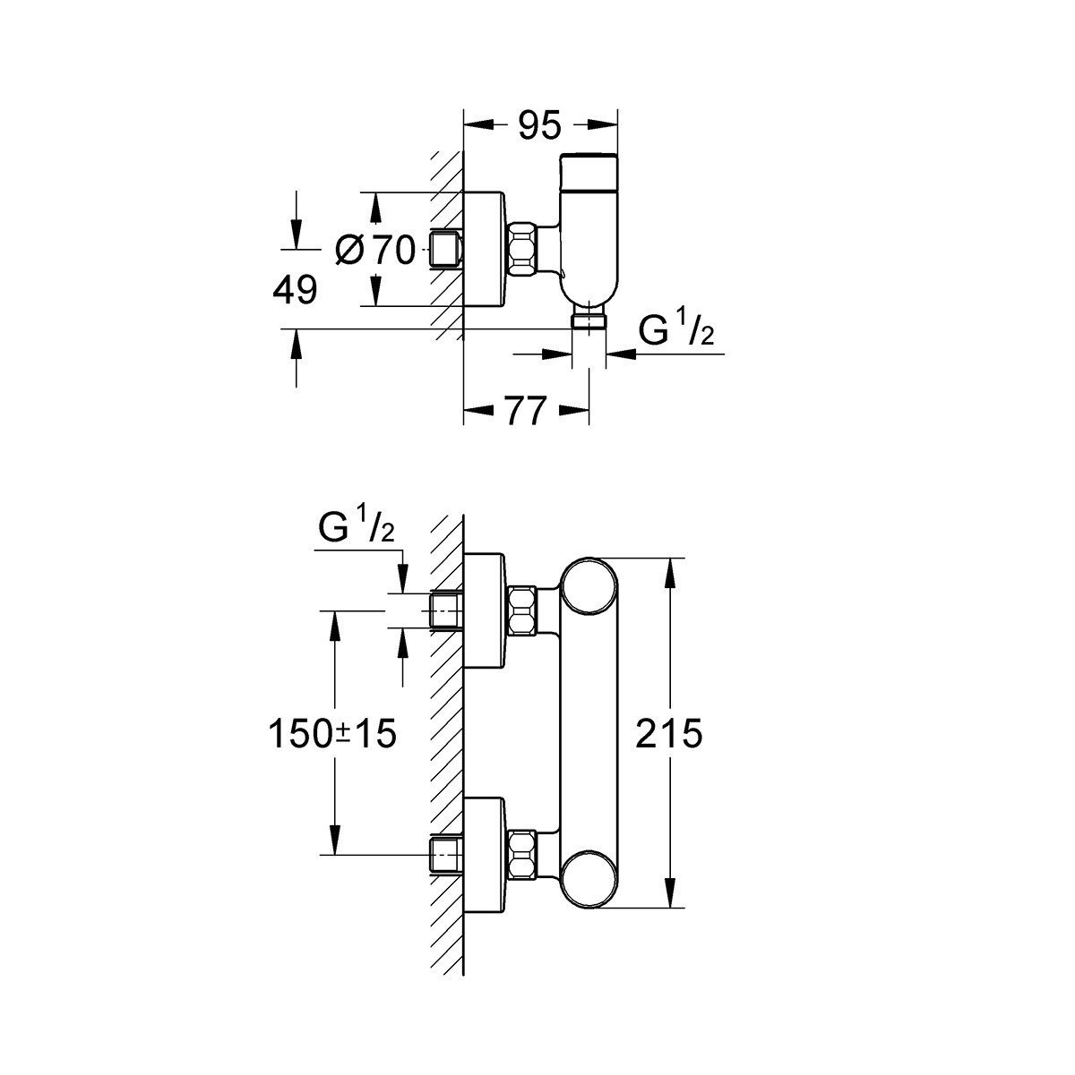 Порционный смеситель для душа 36320 000 GROHE Eurosmart Cosmopolitan T ...