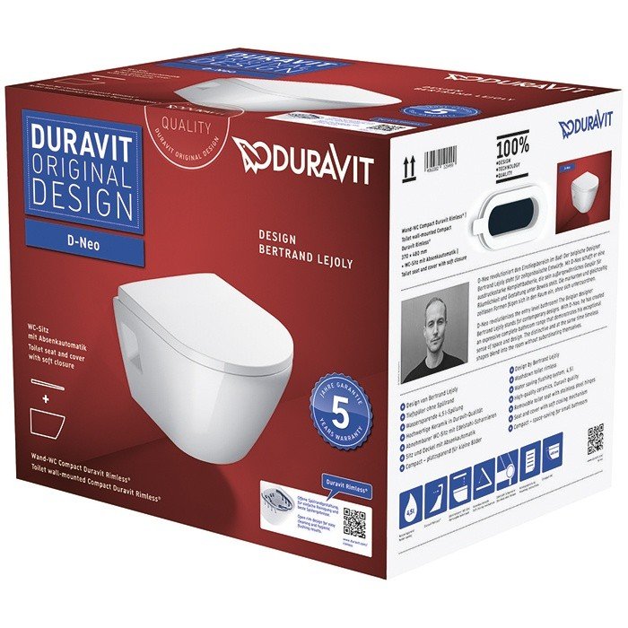 Duravit D-Neo 45870900A1 Укороченный подвесной унитаз в комплекте с ...
