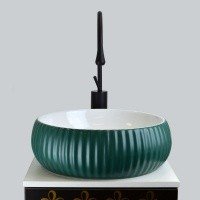 Bronze de Luxe Эмеральда 1382 Раковина накладная 400*400 мм (белый | зелёный)