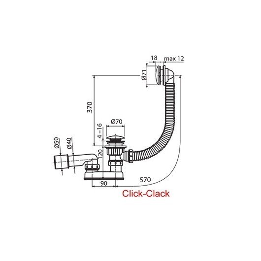 Ravak X01746 Слив-перелив для ванны Click-Clack (чёрный матовый ...
