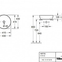 Villeroy Boch Artis 417943BCW0 Раковина накладная круглая для ванной комнаты 43 см (цвет fog).