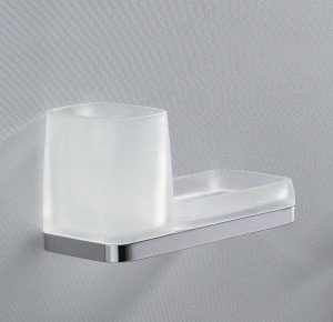 Colombo Design TIME W4272 - Стакан для зубных щеток и мыльница | с настенным держателем (хром - матовое стекло)