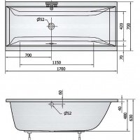 Акриловая ванна ALPEN Cleo 170x70 74611, гарантия 10 лет, прямоугольная форма, объём 245 литров, цвет - euro white (европейский белый)