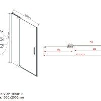 Vincea Extra VDP-1E9010CLB Душевая дверь 900/1000*2000 мм (профиль черный матовый | витраж прозрачное стекло)