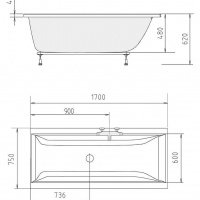 Акриловая ванна ALPEN Cleo 170x75 a04611, гарантия 10 лет, прямоугольная форма, объём 250 литров, цвет - euro white (европейский белый)
