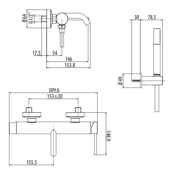 GATTONI Circle Two 9100/91NO Смеситель для ванны, в интернет-магазине ...