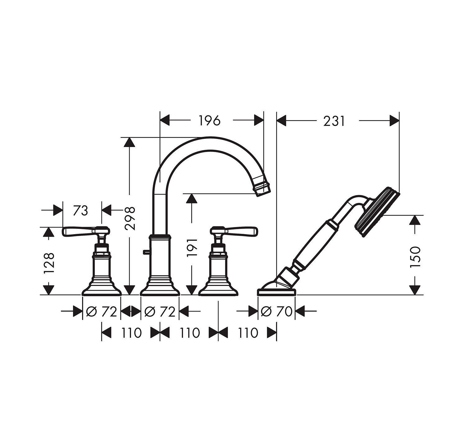AXOR Montreux 16554950 Смеситель для ванны, монтаж на плиточный бортик ...