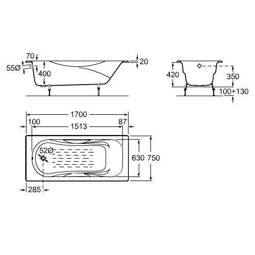 Roca Malibu 230960000 Ванна чугунная 170х75 см, купить в интернет ...