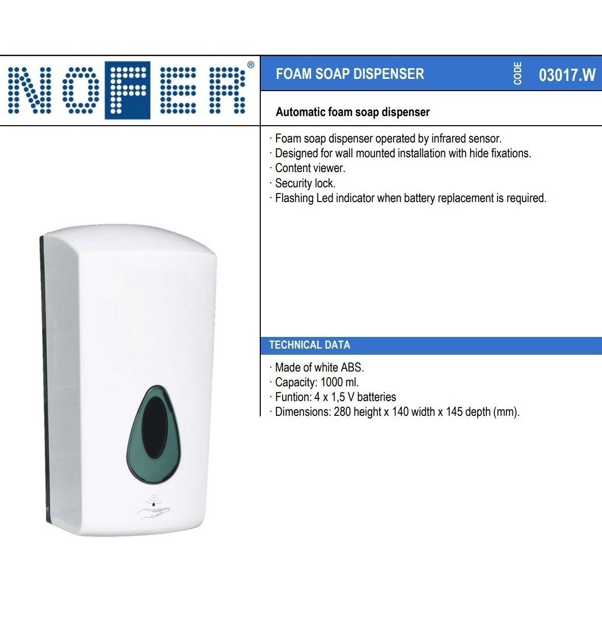 Nofer Automatics 03017.W Диспенсер для жидкого мыла (белый, черный), в ...