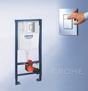 GROHE Rapid SL 38772001 - Система инсталляции для подвесного унитаза, в комплекте с клавшей смыва (хром)