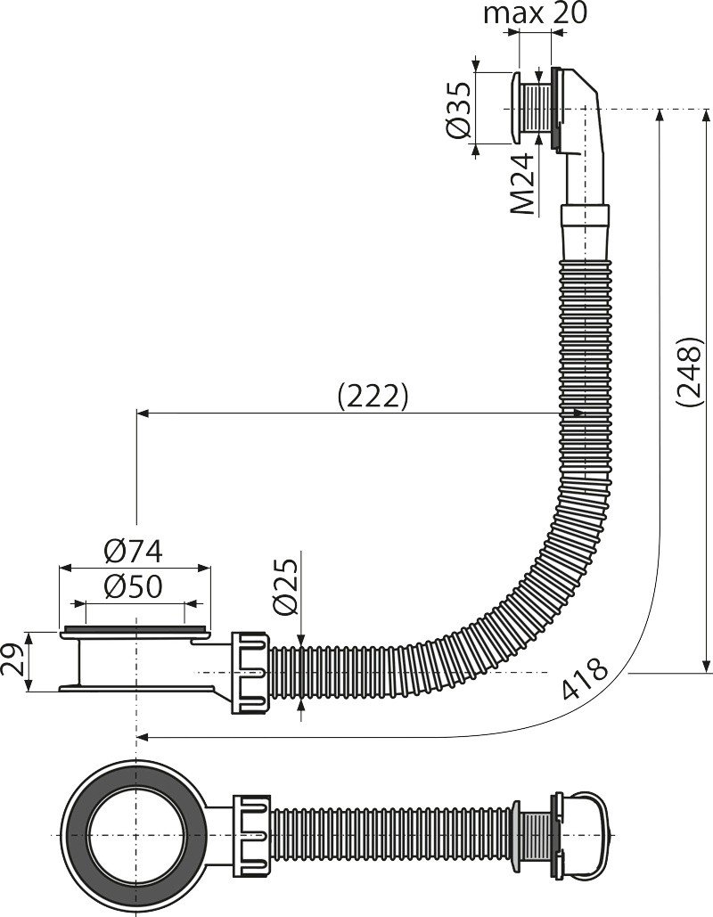 AlcaPlast A328B Слив-перелив для раковины (белый), купить в интернет ...