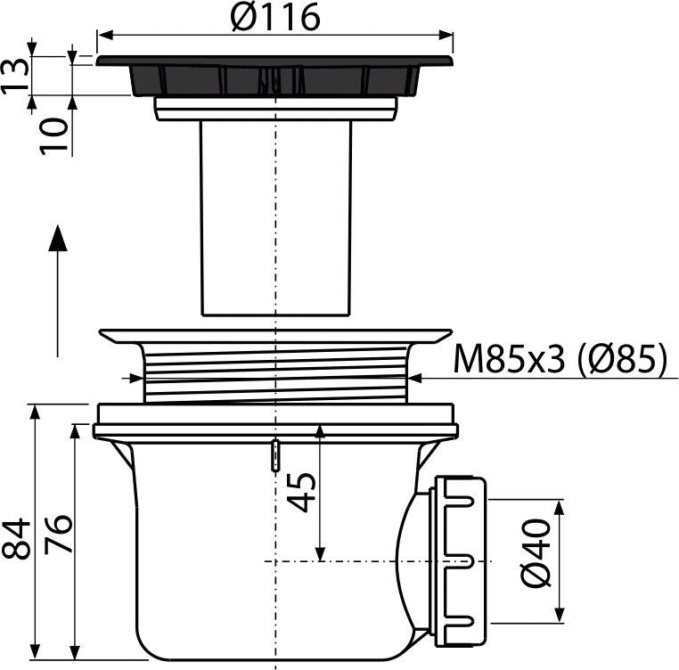 AlcaPlast A49BLACK Сифон для душевого поддона | слив O 90 мм (чёрный ...