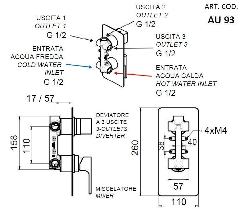 Remer Absolute AU93DO Смеситель для ванны встраиваемый (золото), купить ...
