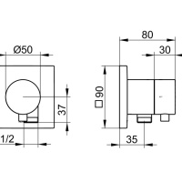 Keuco Ixmo 59557011102 Запорный вентиль с переключателем на 2 положения и подключением душевого шланга - внешняя часть (хром)