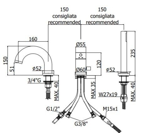 Paffoni Light LIG047HG Смеситель на борт ванны (золото матовое), в ...