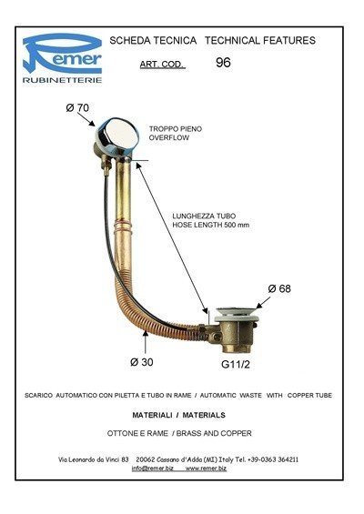 Remer 96DO Слив-перелив для ванны (золото полированное), купить в ...