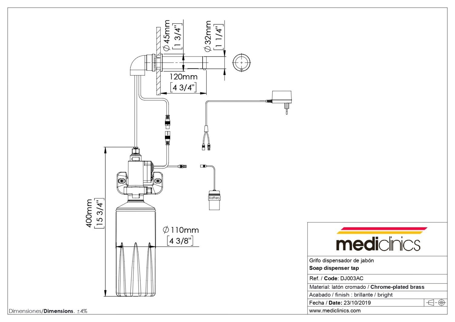Mediclinics ALL-IN-ONE UCM093A Комплект сенсорный настенный: Смеситель ...