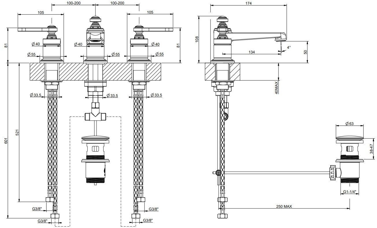 GESSI Venti20 65011.710 Смеситель для раковины (латунь PVD), в интернет ...