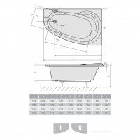 Акриловая ванна ALPEN Naos 170 R a09111, гарантия 10 лет, асимметричная форма, объём 240 литров, цвет - euro white (европейский белый)