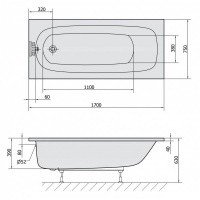 Акриловая ванна ALPEN Laura 170 25611, гарантия 10 лет, прямоугольная форма, объём 175 литров, цвет - euro white (европейский белый)
