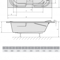 Акриловая ванна ALPEN Kaila 190 26111, гарантия 10 лет, прямоугольная форма, объём 250 литров, цвет - euro white (европейский белый)
