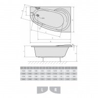 Акриловая ванна ALPEN Naos 150 R 19111, гарантия 10 лет, асимметричная форма, объём 200 литров, цвет - euro white (европейский белый)