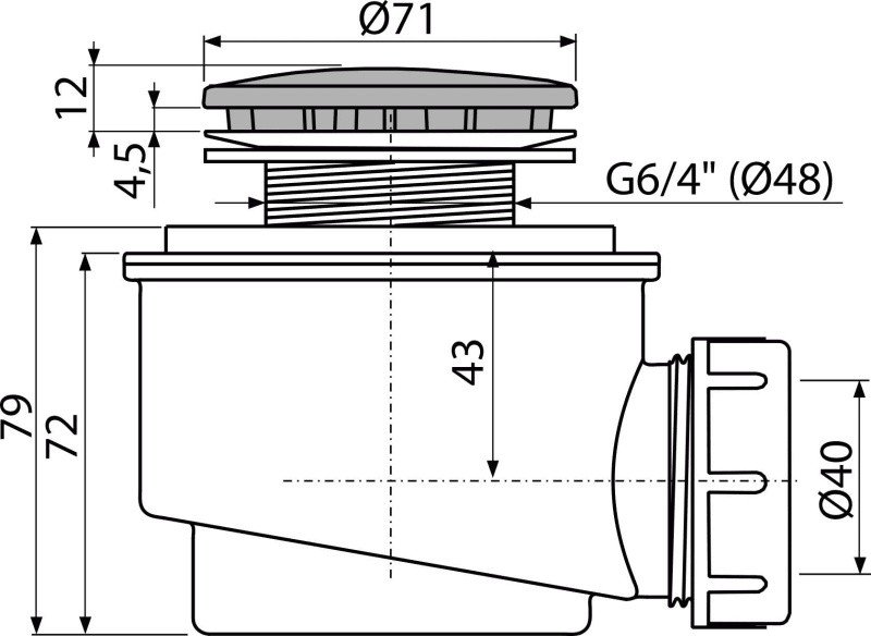 AlcaPlast A47CR-50 Сифон для душевого поддона | слив O 50 мм (хром ...