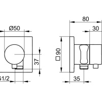 Keuco Ixmo 59556011202 Переключающий вентиль | дивертор на 2 положения с подключением душевого шланга и держателем душа - внешняя часть (хром)
