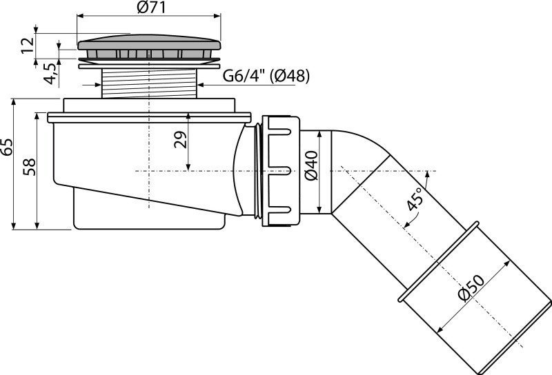 AlcaPlast A471CR-50 Низкий сифон для душевого поддона | слив O 50 мм ...