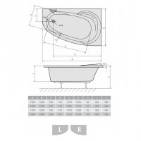Акриловая ванна ALPEN Naos 170 L a08111, гарантия 10 лет, асимметричная форма, объём 240 литров, цвет - euro white (европейский белый)