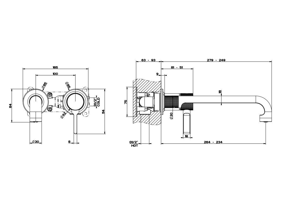 Gessi INCISO- 58089 149 Смеситель для раковины настенный, в интернет ...