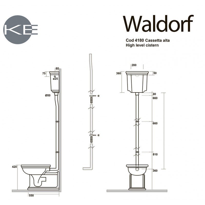 Kerasan Waldorf 418001 Подвесной бачок для унитаза, высокий, купить в ...