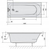 Акриловая ванна ALPEN Lisa 160 86111, гарантия 10 лет, прямоугольная форма, объём 245 литров, цвет - euro white (европейский белый)