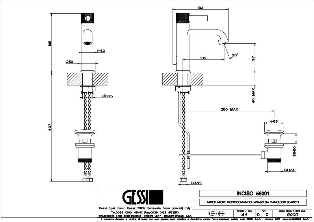 Gessi INCISO- 58001 246 Смеситель для раковины, в интернет-магазине ...