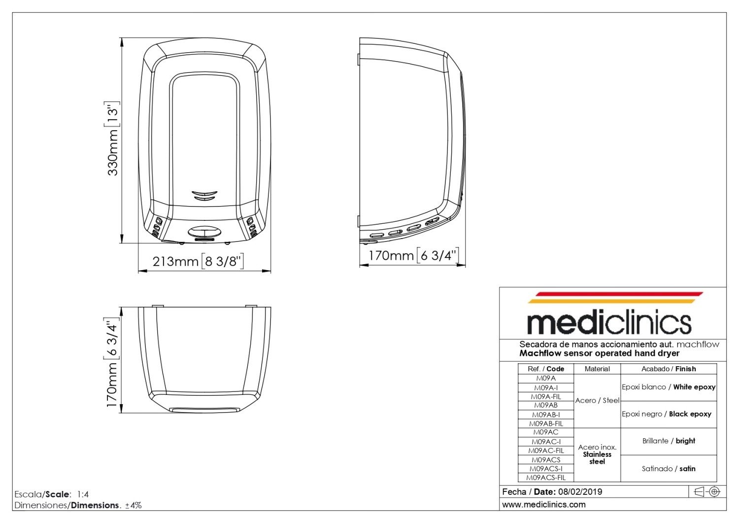 Mediclinics Machflow Plus M09A Автоматическая сушилка для рук (белый ...