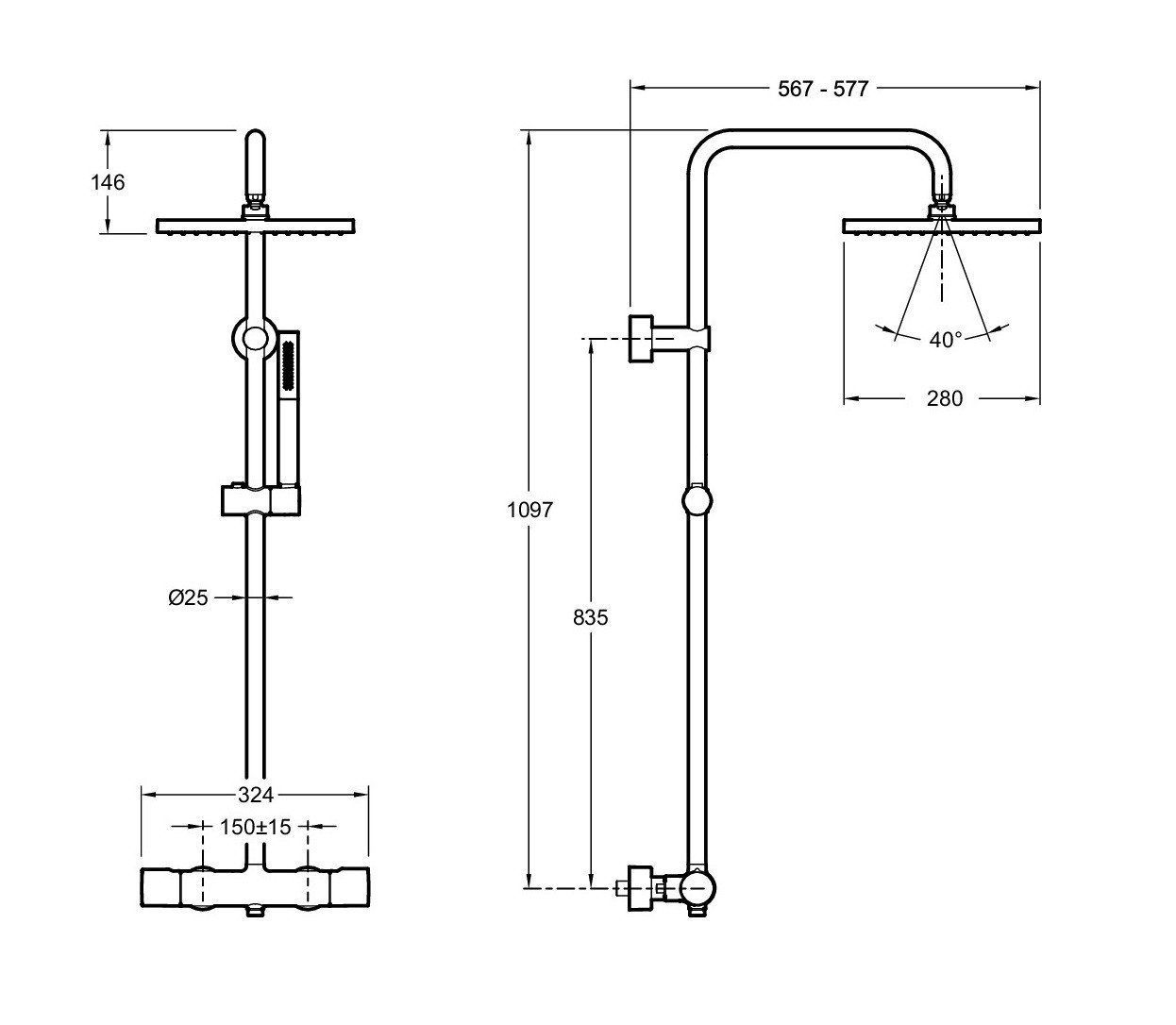 Jacob Delafon Brigitte E32850-CP Душевая система с термостатом (хром ...